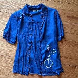 Rhythm Blue Floral Embroidered Blouse